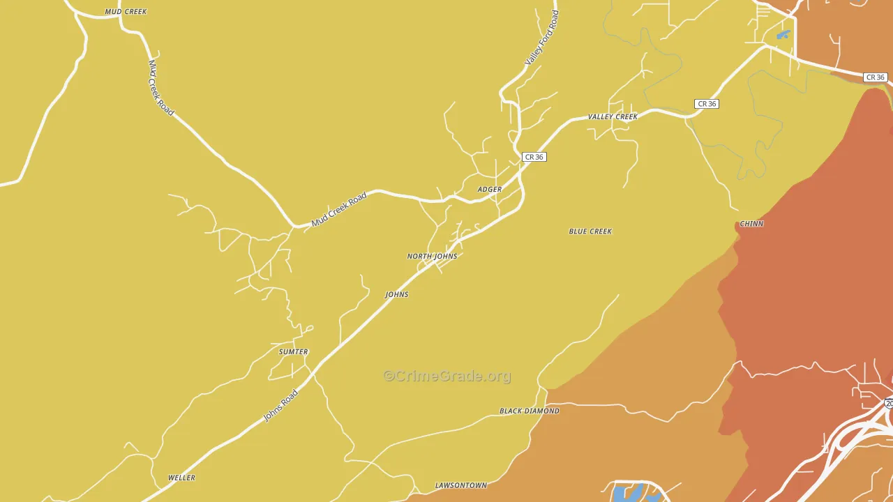 North Johns, AL Map of Vehicle Theft Rates