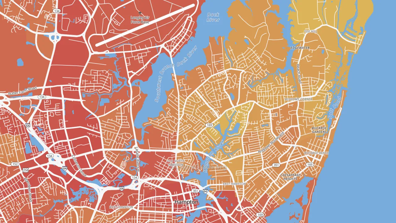 North King St, Hampton, VA Map of Vehicle Theft Rates
