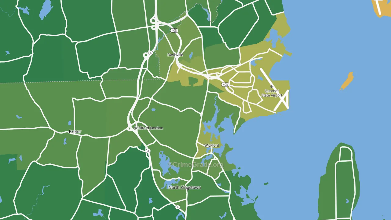 North Kingstown, RI Map of Vehicle Theft Rates