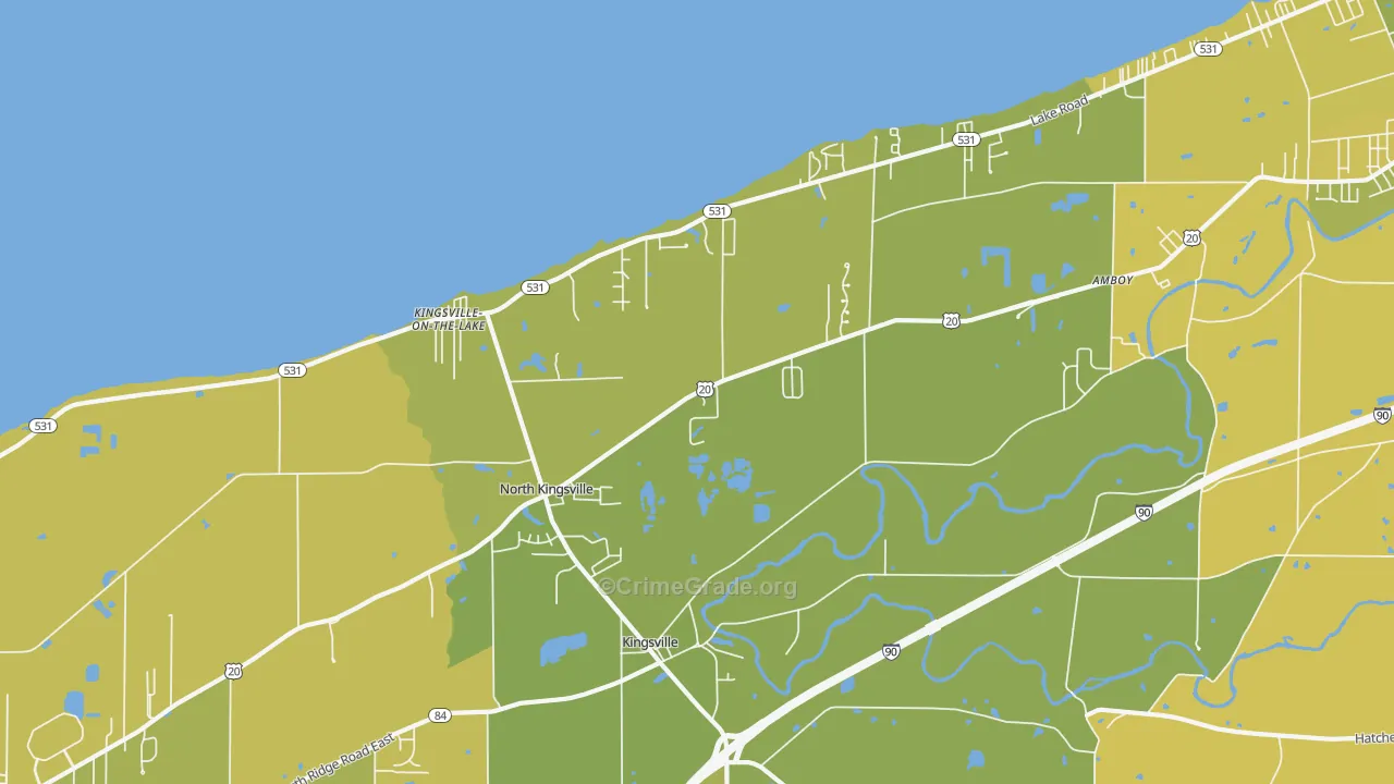 North Kingsville, OH Map of Vehicle Theft Rates