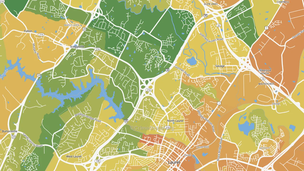 North Laurel, Scaggsville, MD Map of Vehicle Theft Rates