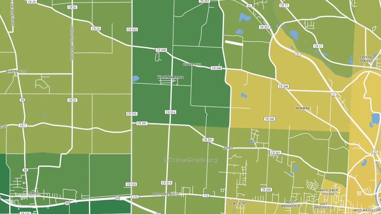 North Lawrence, OH Map of Vehicle Theft Rates