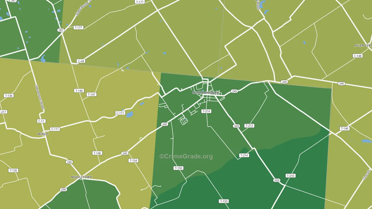North Lewisburg, OH Map of Vehicle Theft Rates
