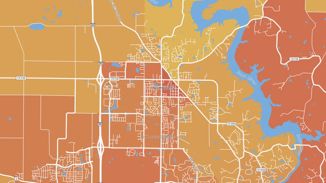 North Liberty, IA Map of Vehicle Theft Rates