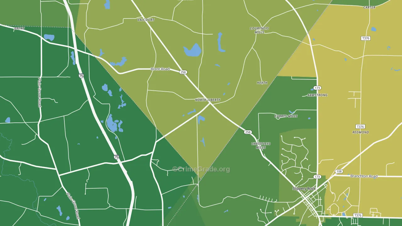 North Liberty, PA Map of Vehicle Theft Rates
