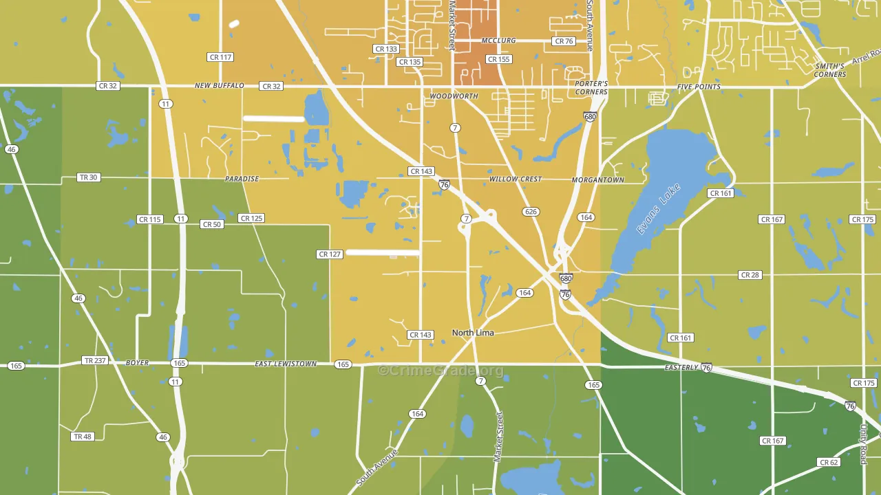 North Lima, OH Map of Vehicle Theft Rates