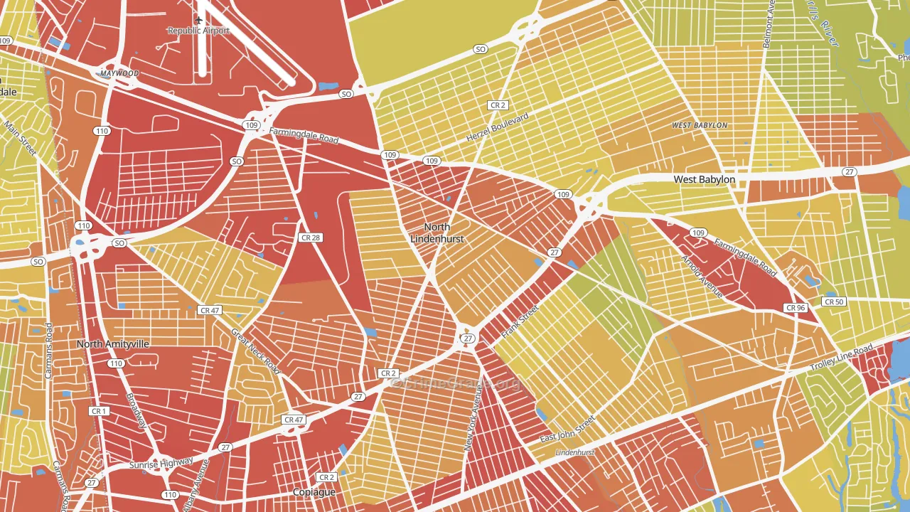 North Lindenhurst, NY Map of Vehicle Theft Rates