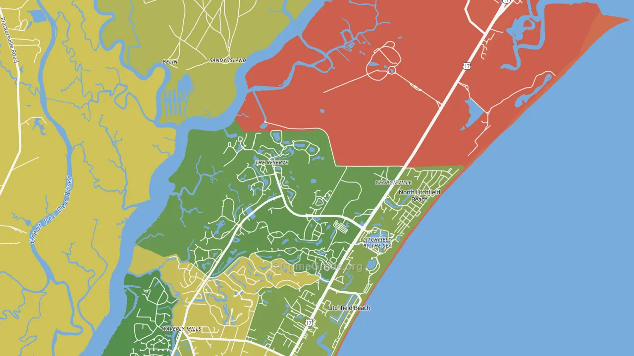 North Litchfield Beach, SC Map of Vehicle Theft Rates