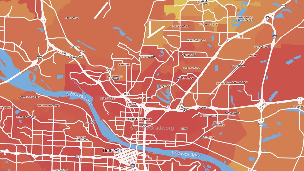 North Little Rock, AR Map of Vehicle Theft Rates