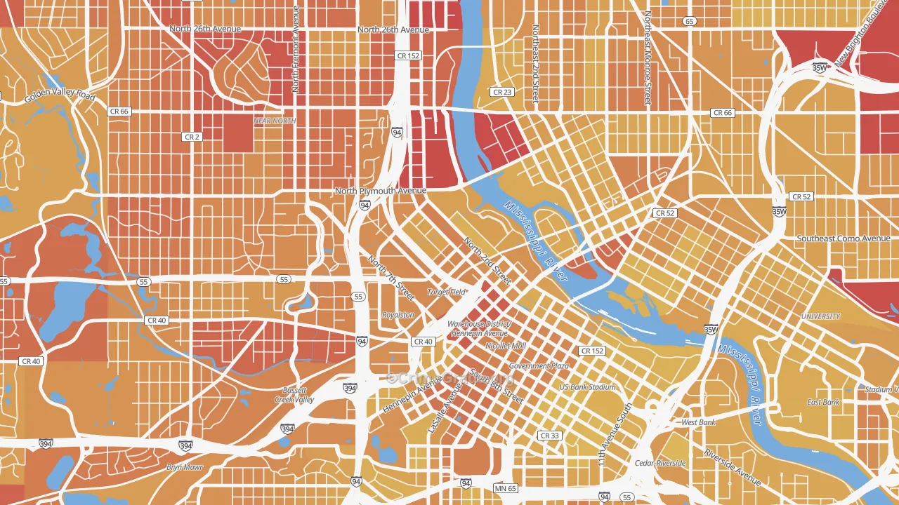 North Loop, Minneapolis, MN Map of Vehicle Theft Rates
