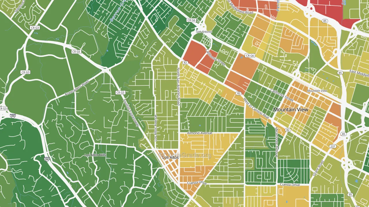 North Los Altos, Los Altos, CA Map of Vehicle Theft Rates