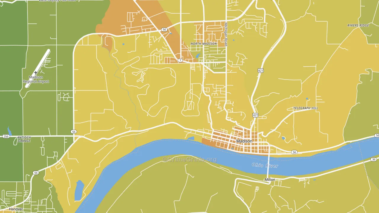 North Madison, IN Map of Vehicle Theft Rates