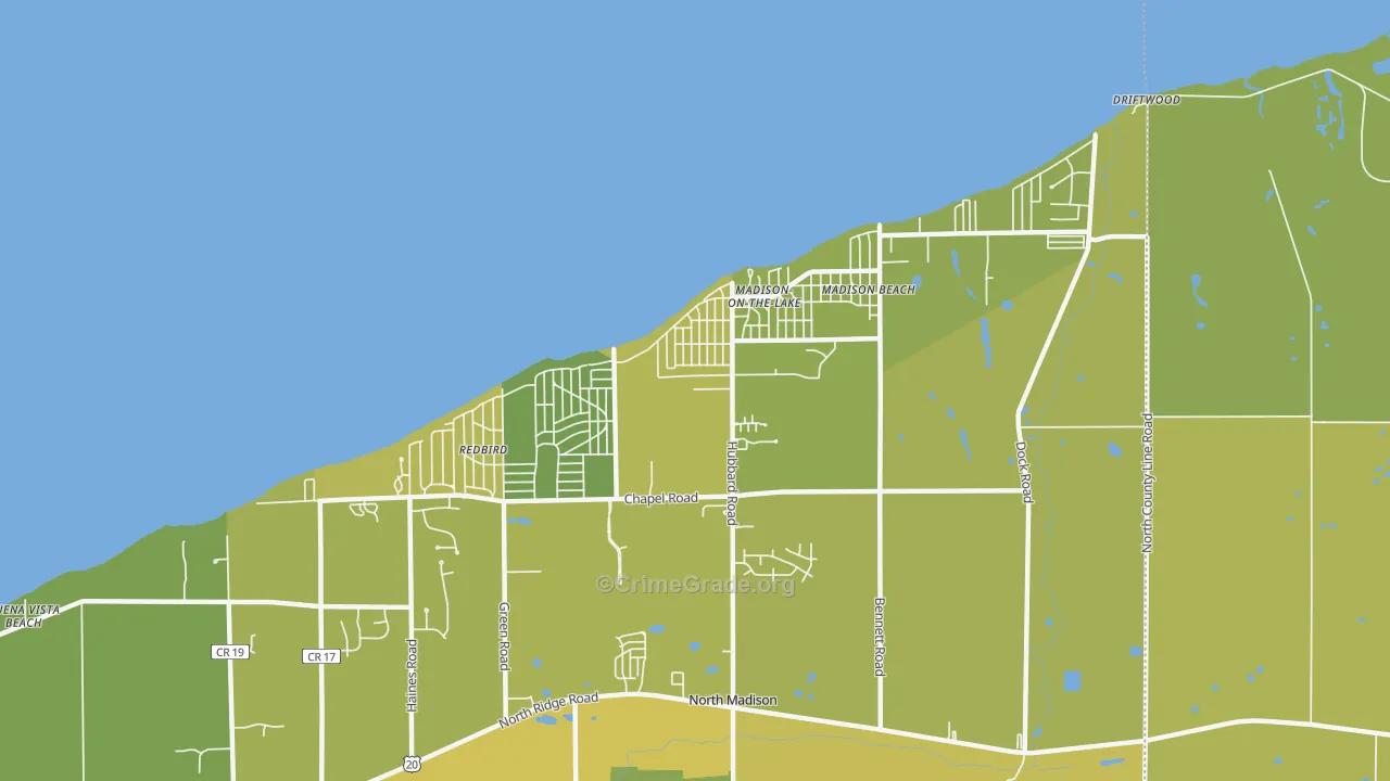 North Madison, OH Map of Vehicle Theft Rates