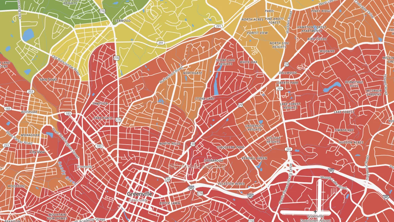 North Main, Greenville, SC Map of Vehicle Theft Rates