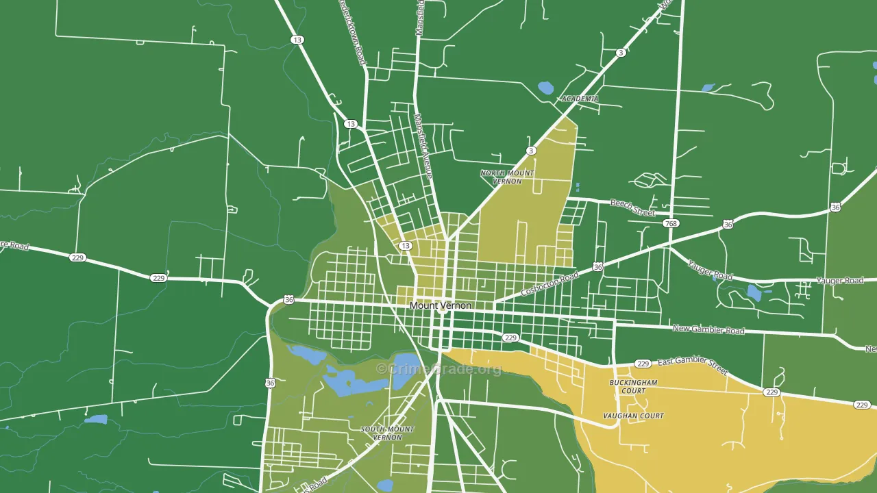 North Main Historic District, Mount Vernon, OH Map of Vehicle Theft Rates