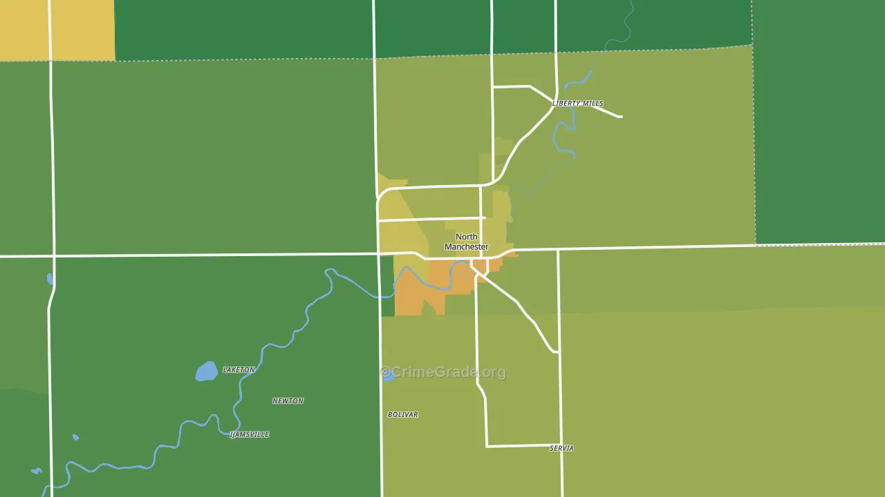 North Manchester, IN Map of Vehicle Theft Rates