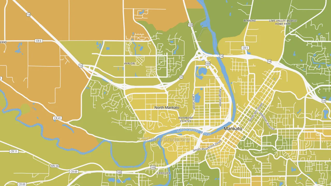 North Mankato, MN Map of Vehicle Theft Rates