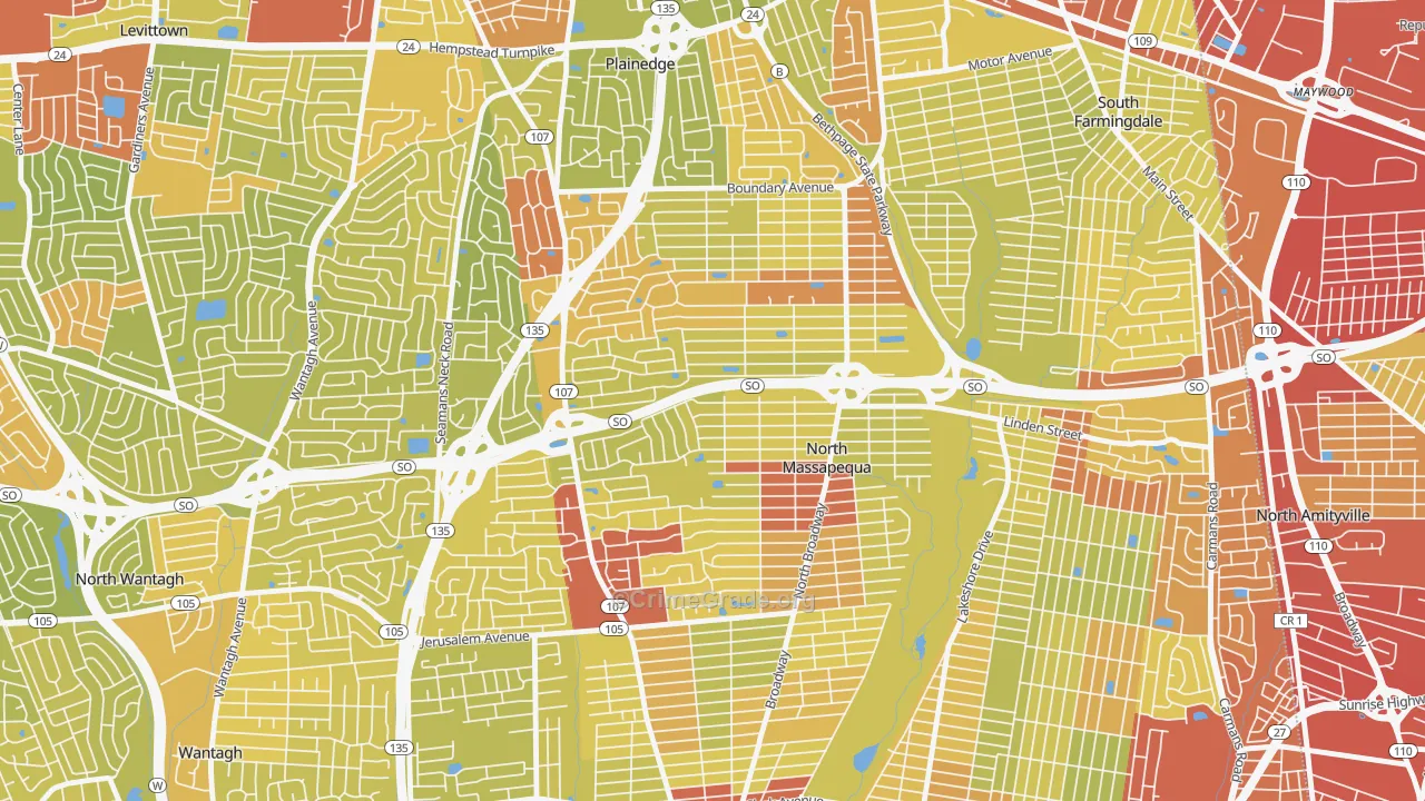 North Massapequa, NY Map of Vehicle Theft Rates