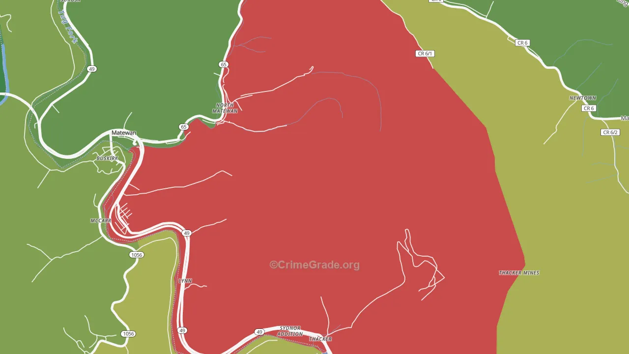 North Matewan, WV Map of Vehicle Theft Rates