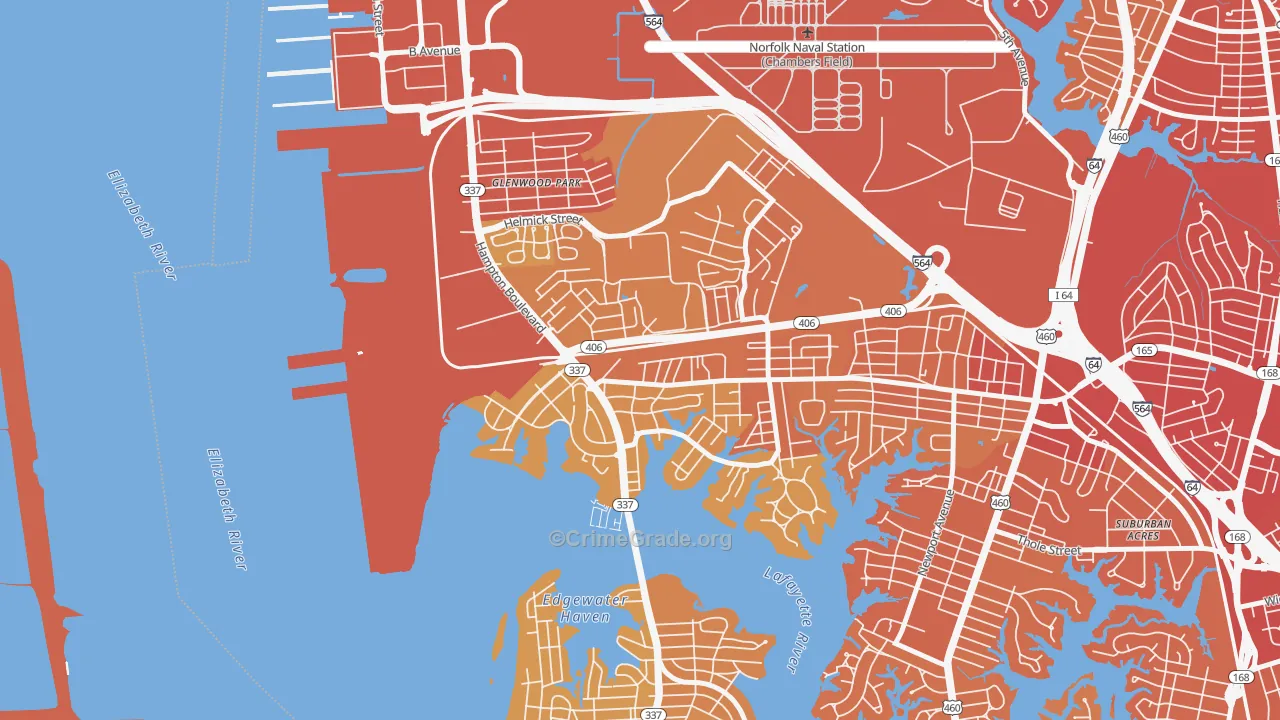 North Meadow Brook, Norfolk, VA Map of Vehicle Theft Rates
