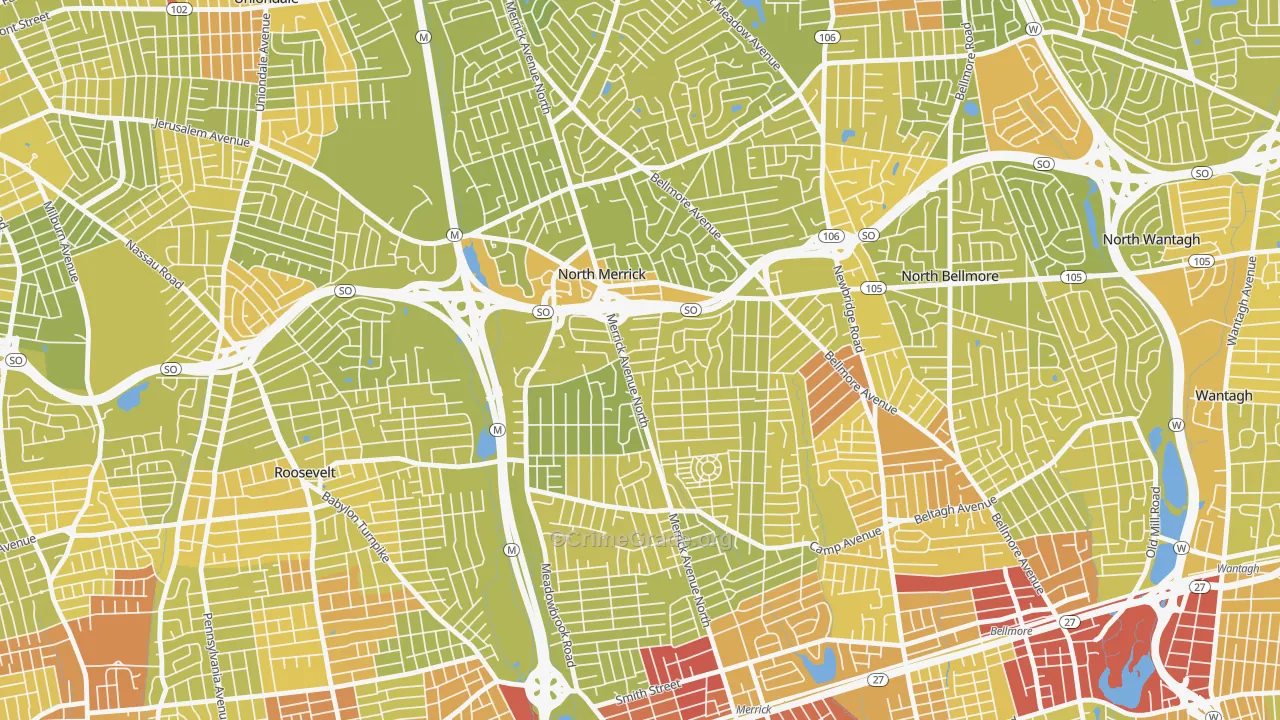 North Merrick, NY Map of Vehicle Theft Rates