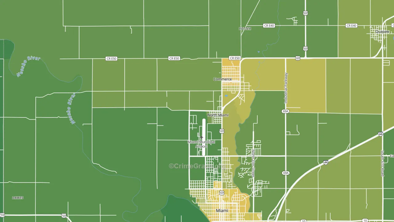 North Miami, OK Map of Vehicle Theft Rates