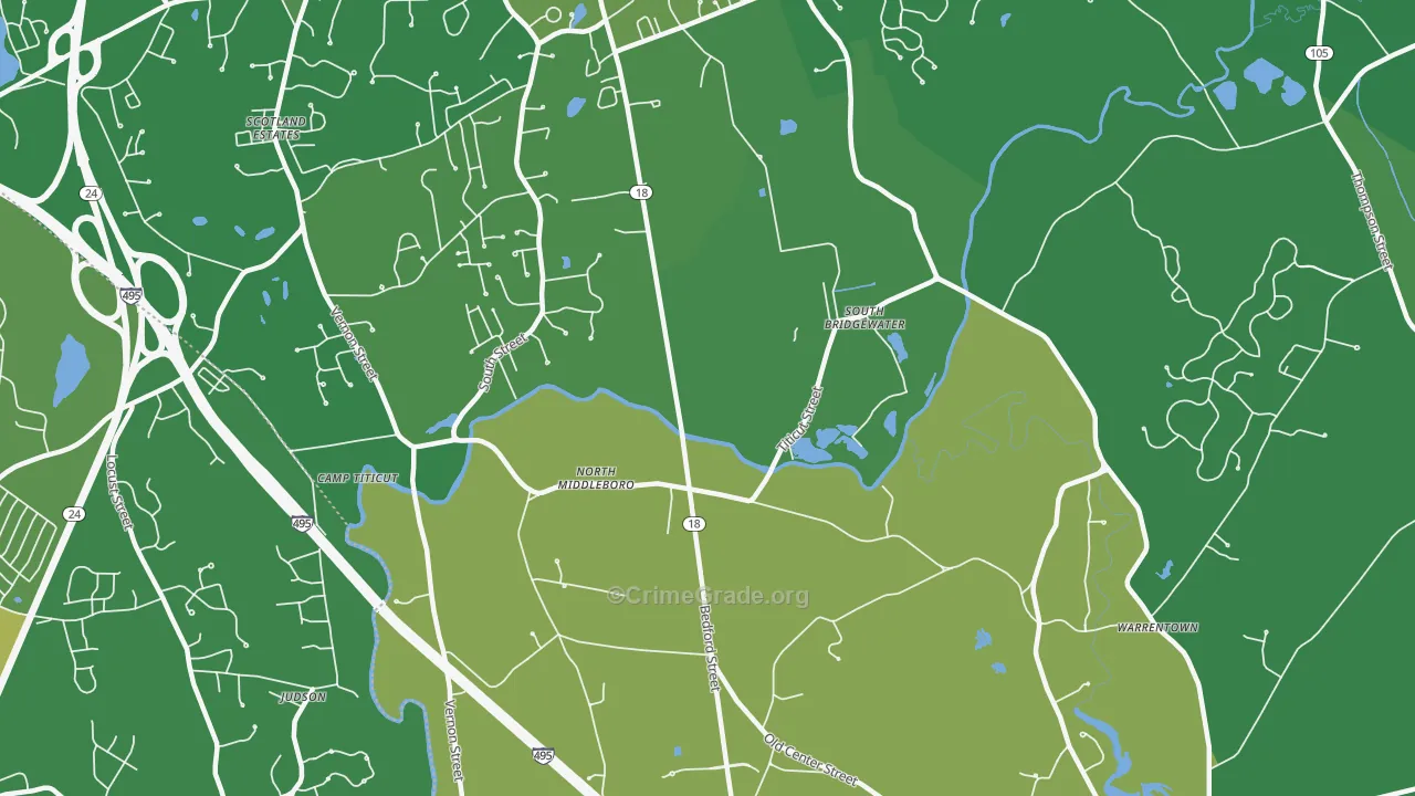 North Middleboro, MA Map of Vehicle Theft Rates