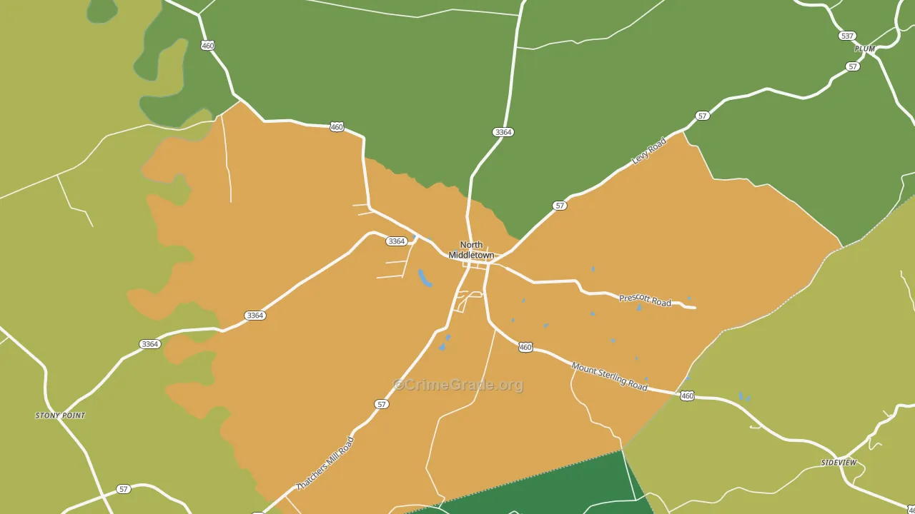 North Middletown, KY Map of Vehicle Theft Rates