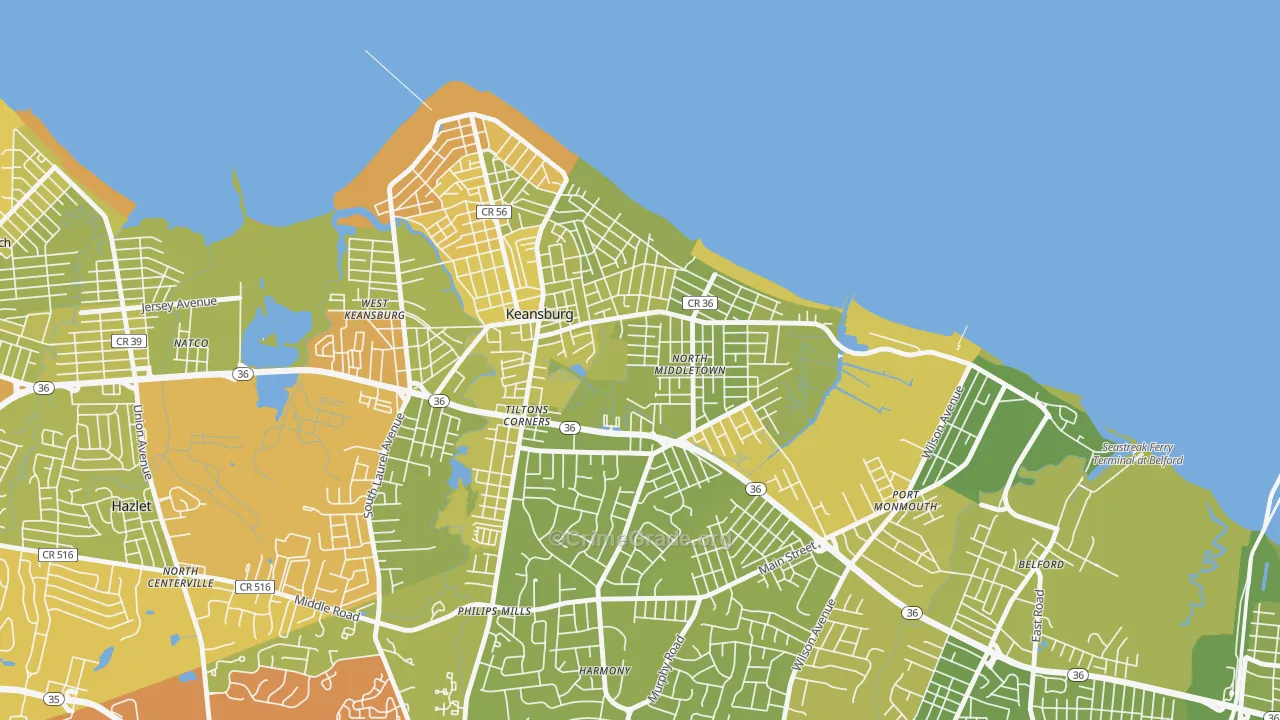 North Middletown, Middletown, NJ Map of Vehicle Theft Rates
