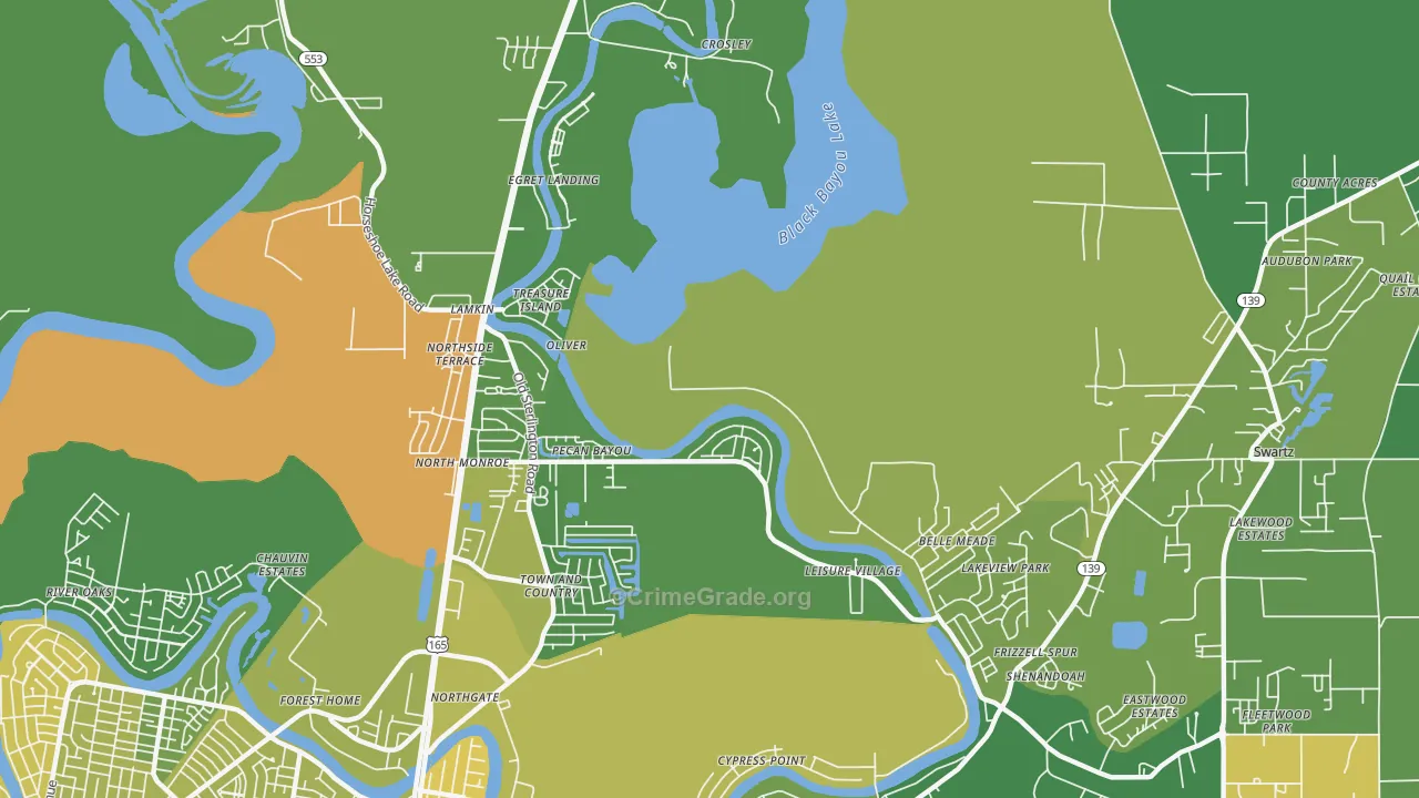 North Monroe, LA Map of Vehicle Theft Rates