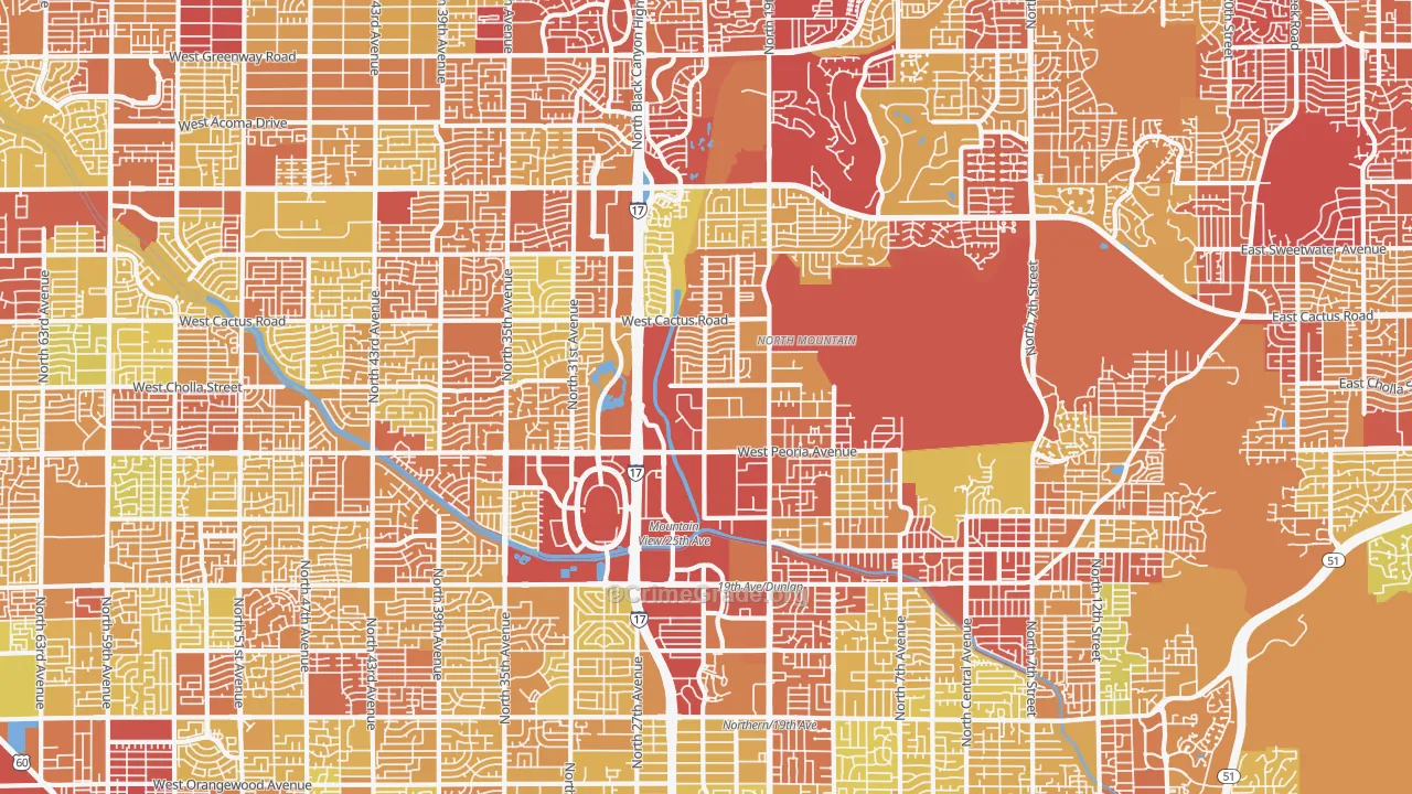 North Mountain, Phoenix, AZ Map of Vehicle Theft Rates