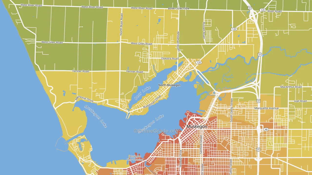 North Muskegon, MI Map of Vehicle Theft Rates