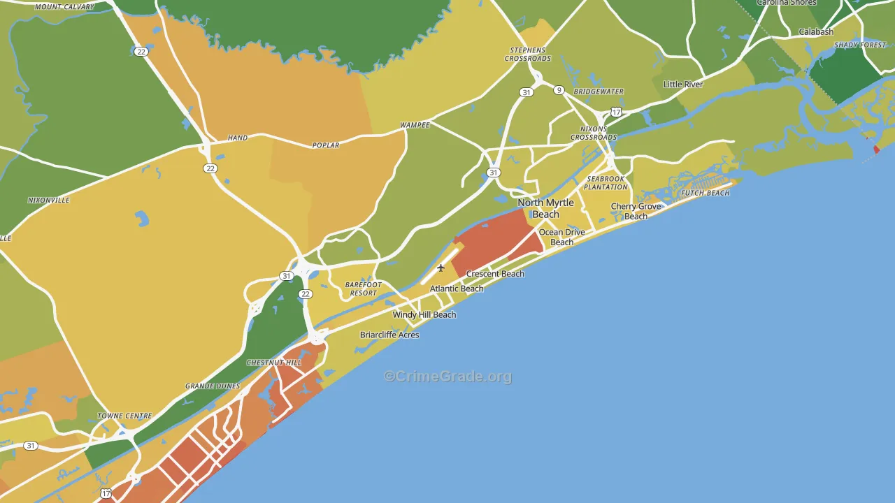 North Myrtle Beach, SC Map of Vehicle Theft Rates