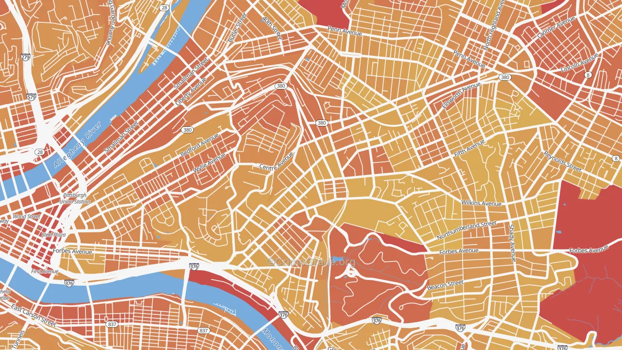North Oakland, Pittsburgh, PA Map of Vehicle Theft Rates