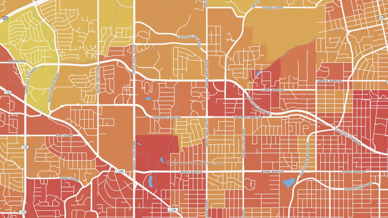 North Omaha, Omaha, NE Map of Vehicle Theft Rates