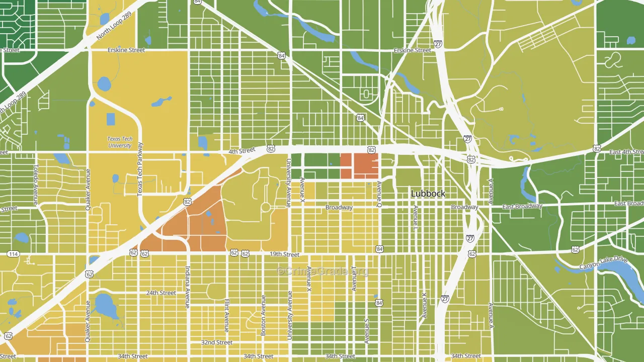 North Overton, Lubbock, TX Map of Vehicle Theft Rates