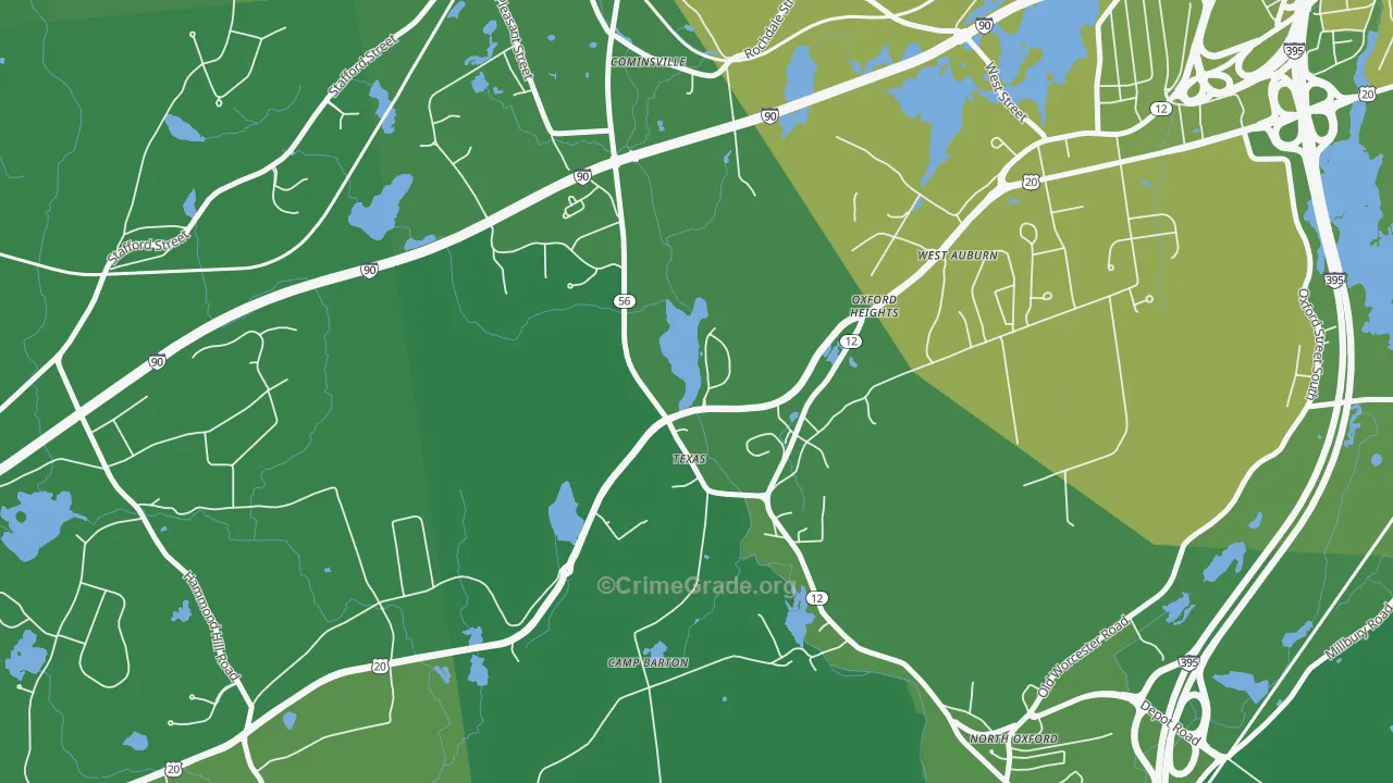 North Oxford, MA Map of Vehicle Theft Rates