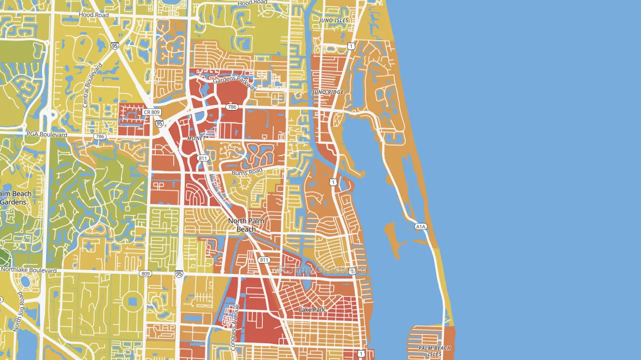 North Palm Beach, FL Map of Vehicle Theft Rates