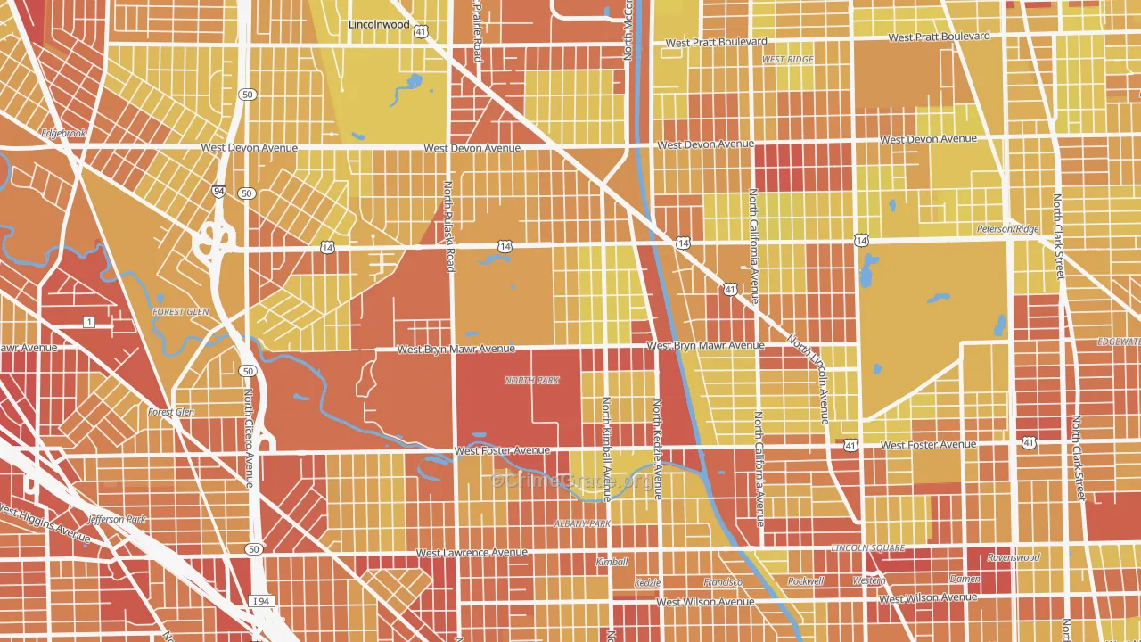 North Park, Chicago, IL Map of Vehicle Theft Rates