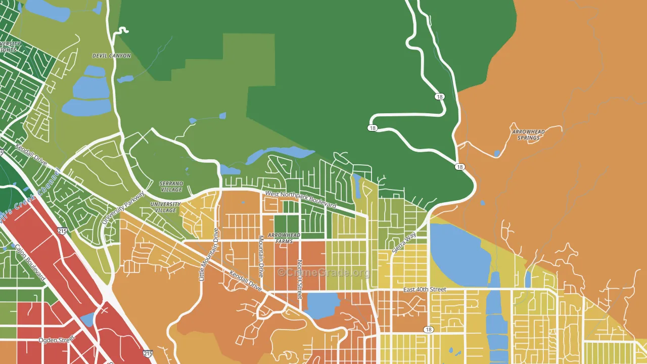 North Park Riverside, San Bernardino, CA Map of Vehicle Theft Rates