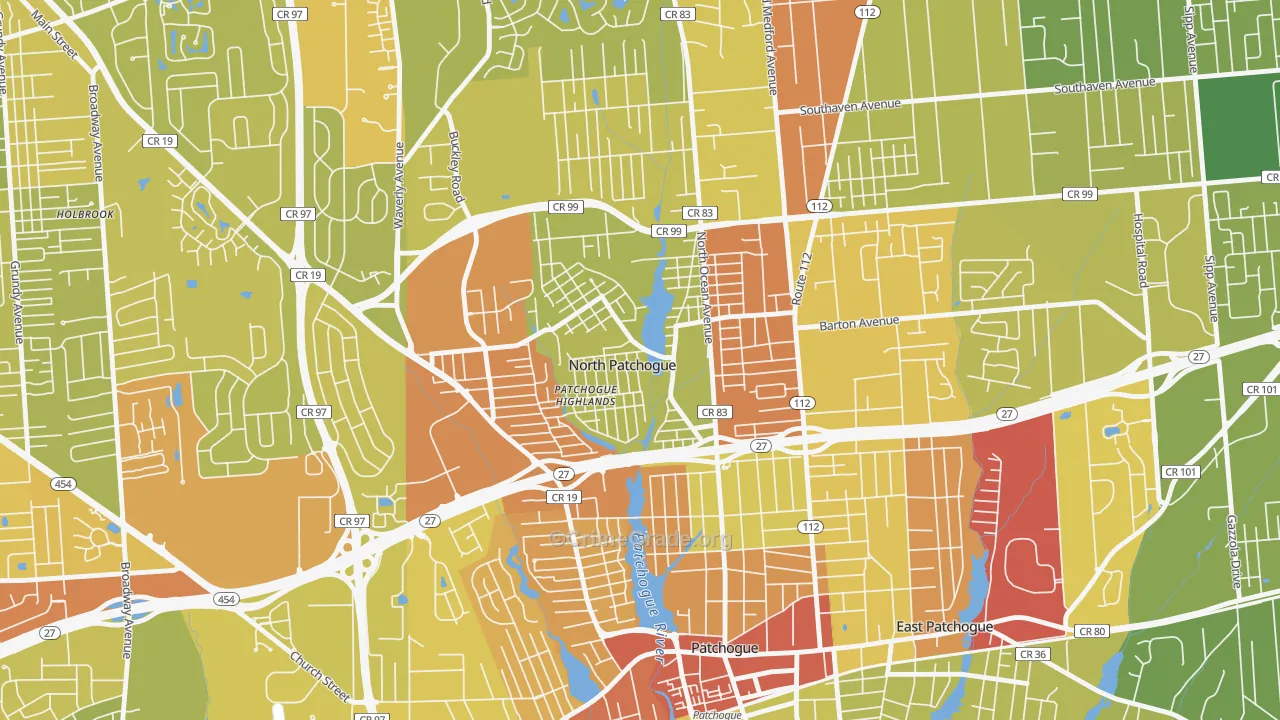 North Patchogue, NY Map of Vehicle Theft Rates