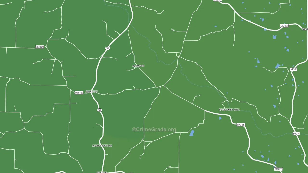 North Patton, MO Map of Vehicle Theft Rates