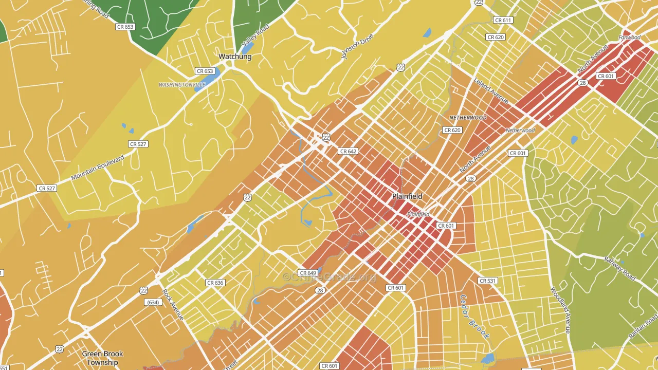North Plainfield, NJ Map of Vehicle Theft Rates
