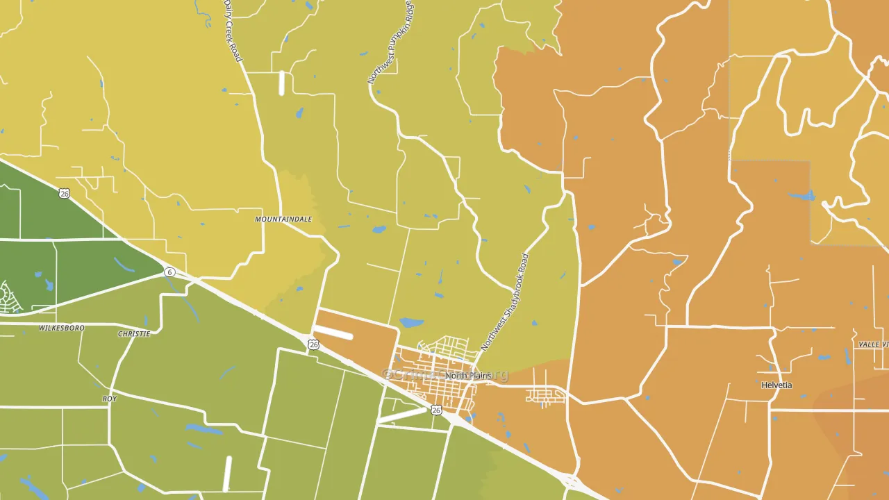 North Plains, OR Map of Vehicle Theft Rates