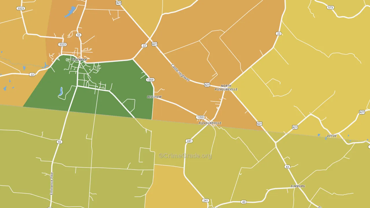 North Pleasureville, KY Map of Vehicle Theft Rates