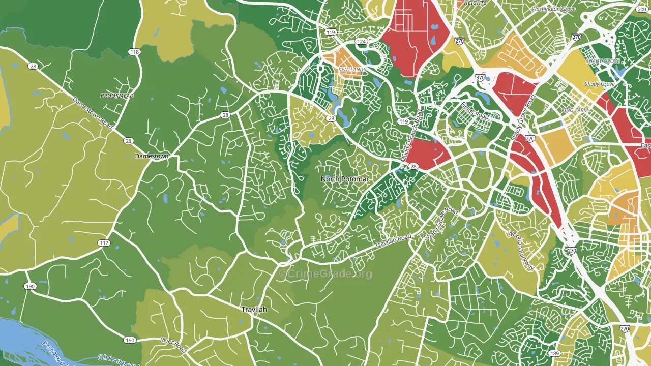 North Potomac, MD Map of Vehicle Theft Rates