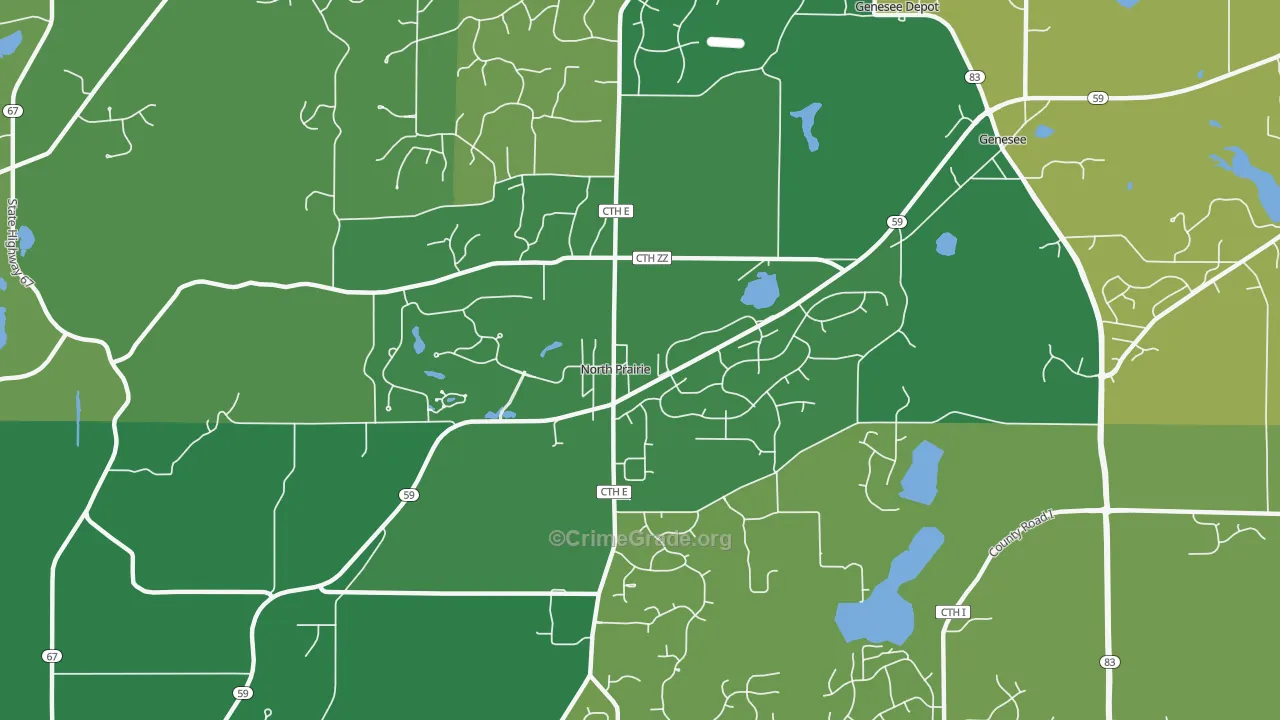 North Prairie, WI Map of Vehicle Theft Rates