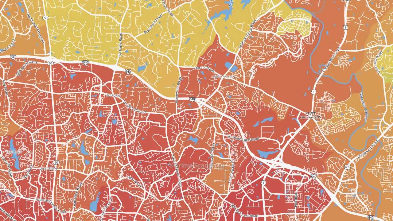 North, Raleigh, NC Map of Vehicle Theft Rates