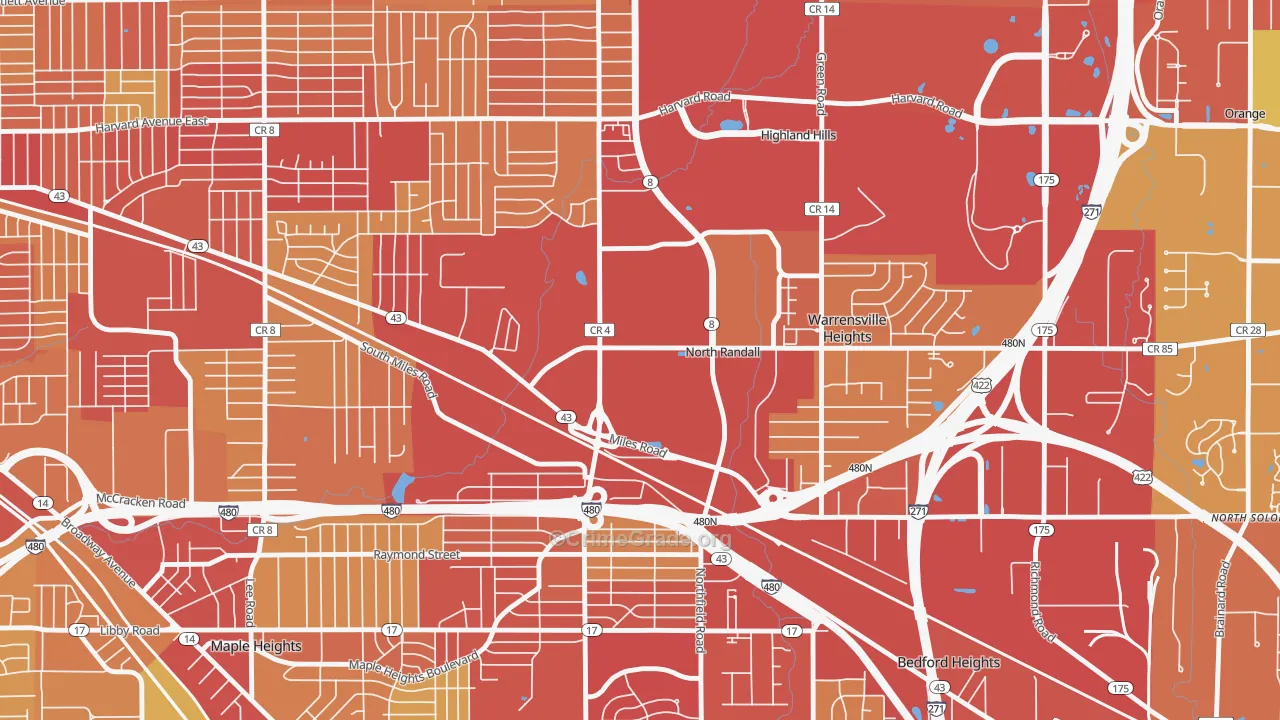 North Randall, OH Map of Vehicle Theft Rates