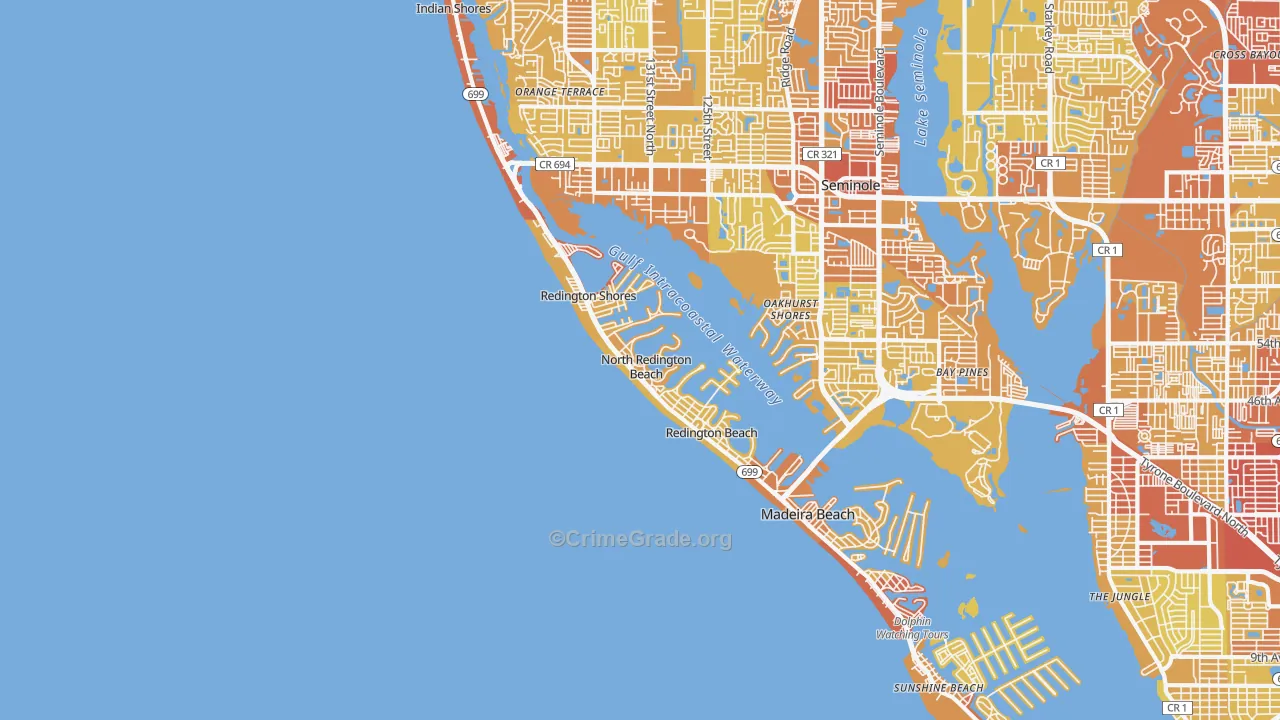 North Redington Beach, FL Map of Vehicle Theft Rates